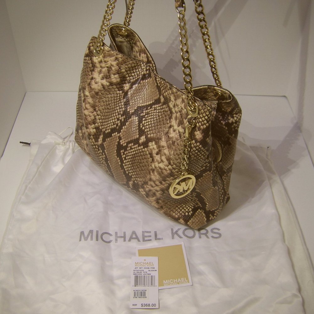 Michael Kors Jet Set Snake Skin Chain Tote w/dust cover